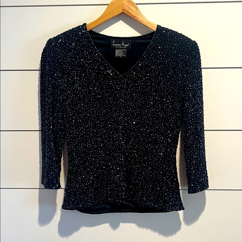 Simply elegant Laurence Kazar Black Beaded Pullover Blouse Size small